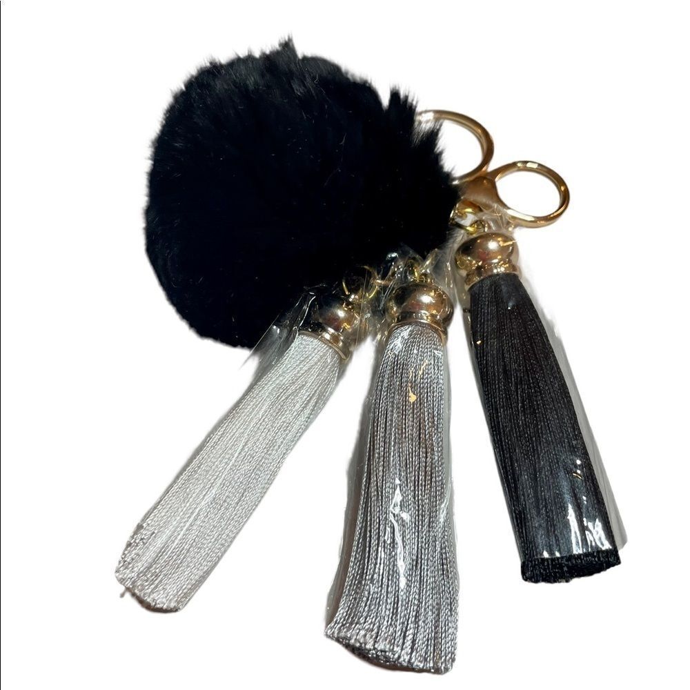 POMPOM BAG CHARM AND KEY RING WITH 3 TASSELS‎